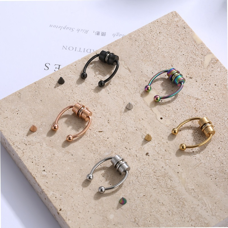 Magnet Clip on Nose Rings Studs Gold Rainbow No Hole Anti Allergy Stainless Steel Ring Body Jewelry for Women Fashion Will and Sandy