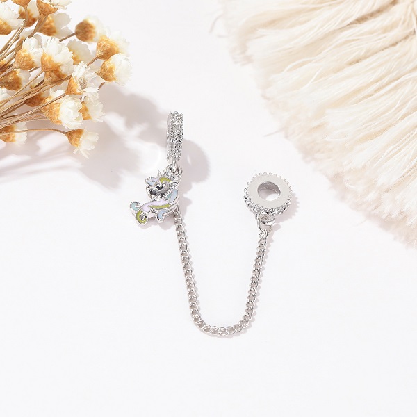 Fit Sterling Silver Bracelet Unicorn Safety Chain Crystal European Stopper Clip Lock Charm Fits Bracelet jewelry findings