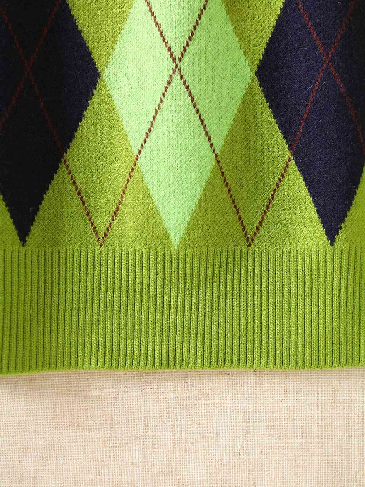 Vintage green plaid sweater women pullover casual O-Neck Long Sleeve knitted winter cute korean 210521