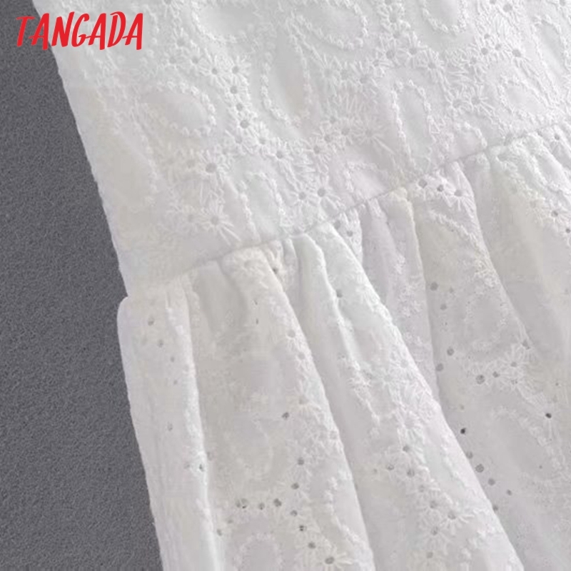 Summer Women French Style White Lace Puff Sleeve Ladies Cotton Short Dress Vestidos 2G15 210416