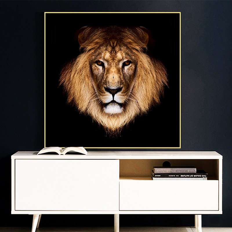 Black Gold Lion Wild Animals Ferocious Beast Cuadros Oil Painting on Canvas Posters and Prints Wall Art Picture for Living Room