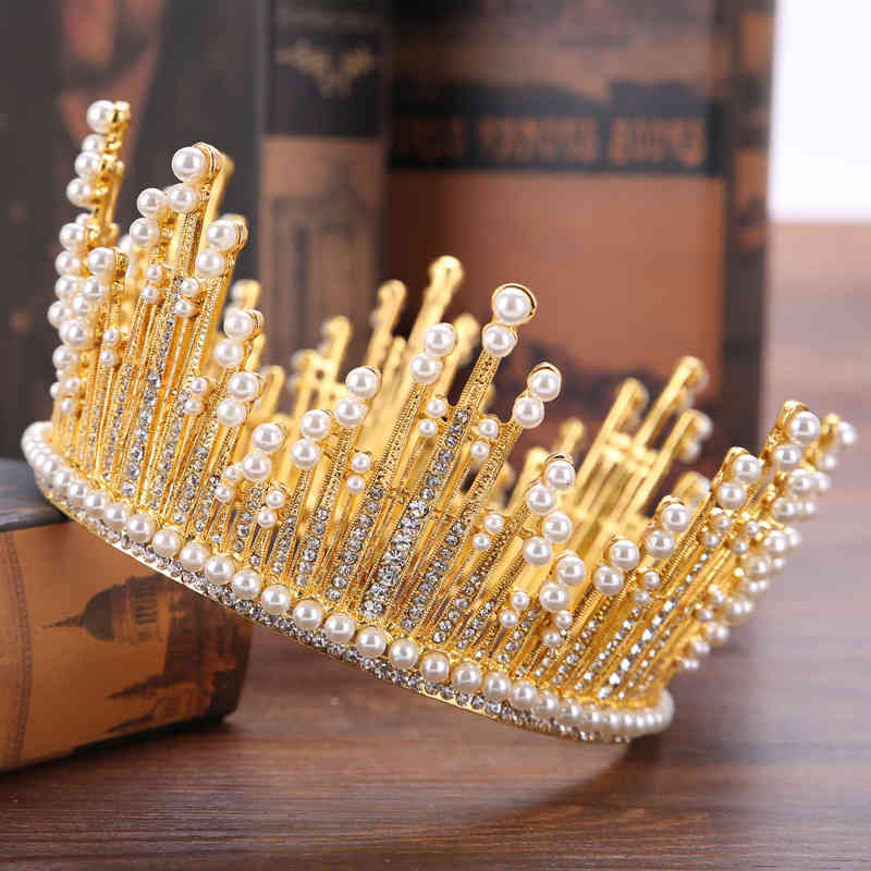 Wedding Hair Jewelry Accessories 2021 European Bridal Crown Full Circle Pearl Bride Big Dress