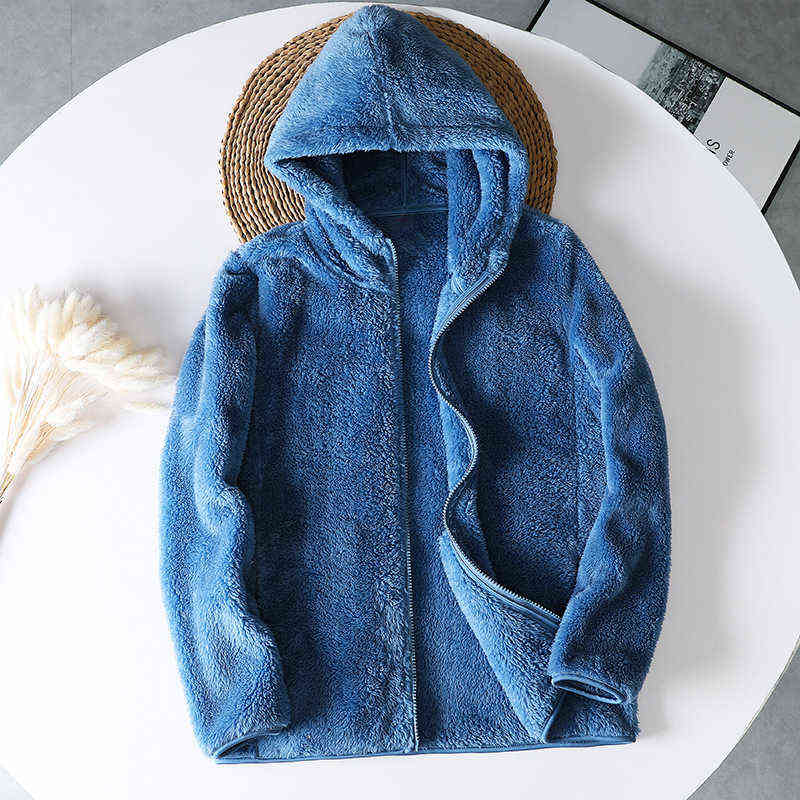 Women Fleece Hoodies Long Sleeve Hooded Pullover Sweatshirt Couple Autumn Winter Warm Zipper Pocket Fur Coat M-4XL 211109