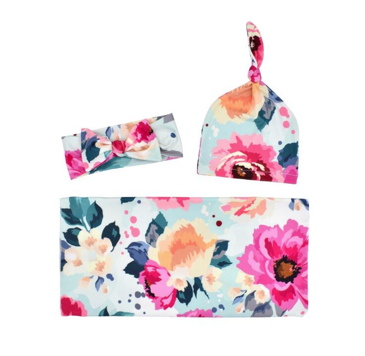 Newborn Baby Swaddle Blanket Bow Headband Hat 3 pcs Sleeping Bags Wrap INS Toddler Cartoon Dinosaur Sleep Sacks Shark Photography Prop GC234