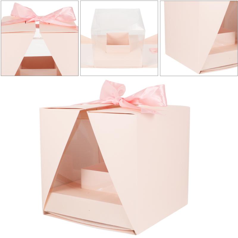 Set Transparent Empty Gift Box DIY Rose Flower Ribbon Packing For Florist Wrap