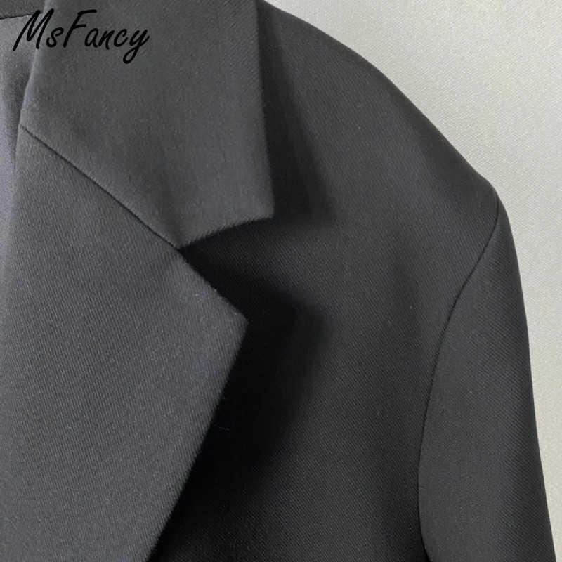 Msfancy Fashion Black Blazer Suit Plus Size Tailleur Femme Single Button Oversized Casual Jacket 210930