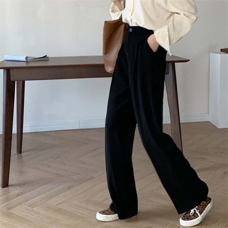 OL Elegant High Waist Straight Wide Leg Pants Women Spring Autumn Solid Work Casual Suit Female Trousers 210421