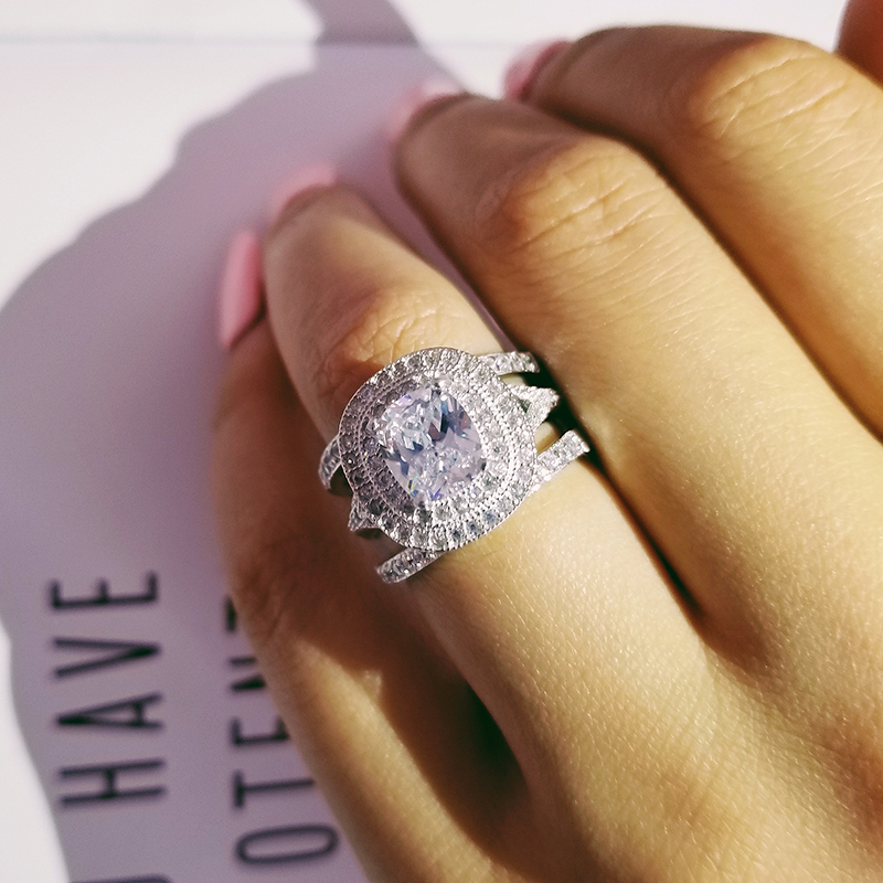 solid 925 Sterling Silver 3pcs in 1 cushion zircon Wedding Ring Set for Bridal Women Finger Gift Africa Fashion Jewelry
solid 925 Sterling Silver 3pcs in 1 cushion zircon Wedding Ring Set for Bridal Women Finger Gift Africa Fashion Jewelry