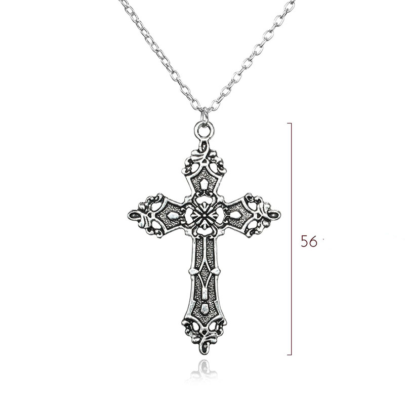 Vuntage Christ Baroque Cross Pendant Necklace Bohemian Style with Chain for Gift