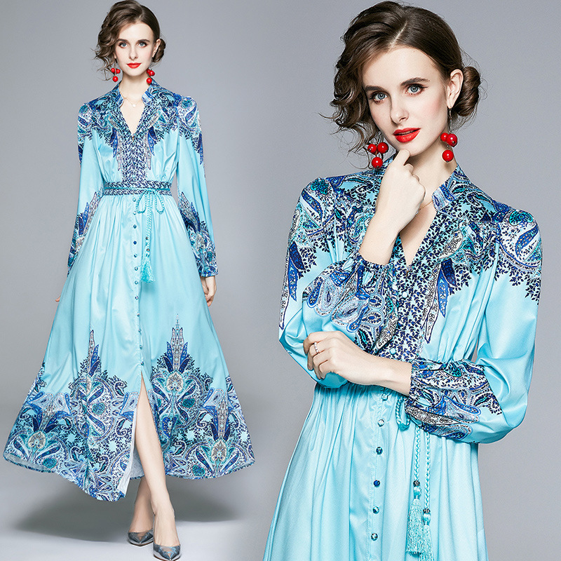 High-quality dress 2023 summer women's new product trendy fashion V-neck printed long-sleeved long cardigan dress Size M-2XL, Multi
High-quality dress 2023 summer women's new product trendy fashion V-neck printed long-sleeved long cardigan dress Size M-2XL, Multi