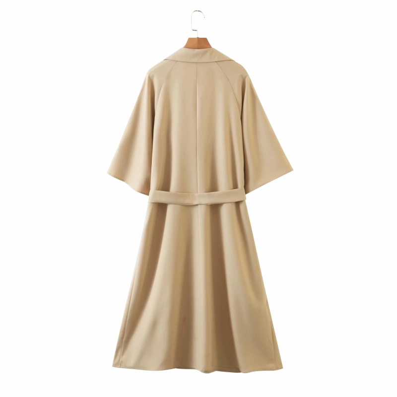 elegant women beige long dress fashion ladies vintage turn down collar es casual female chic girls 210430