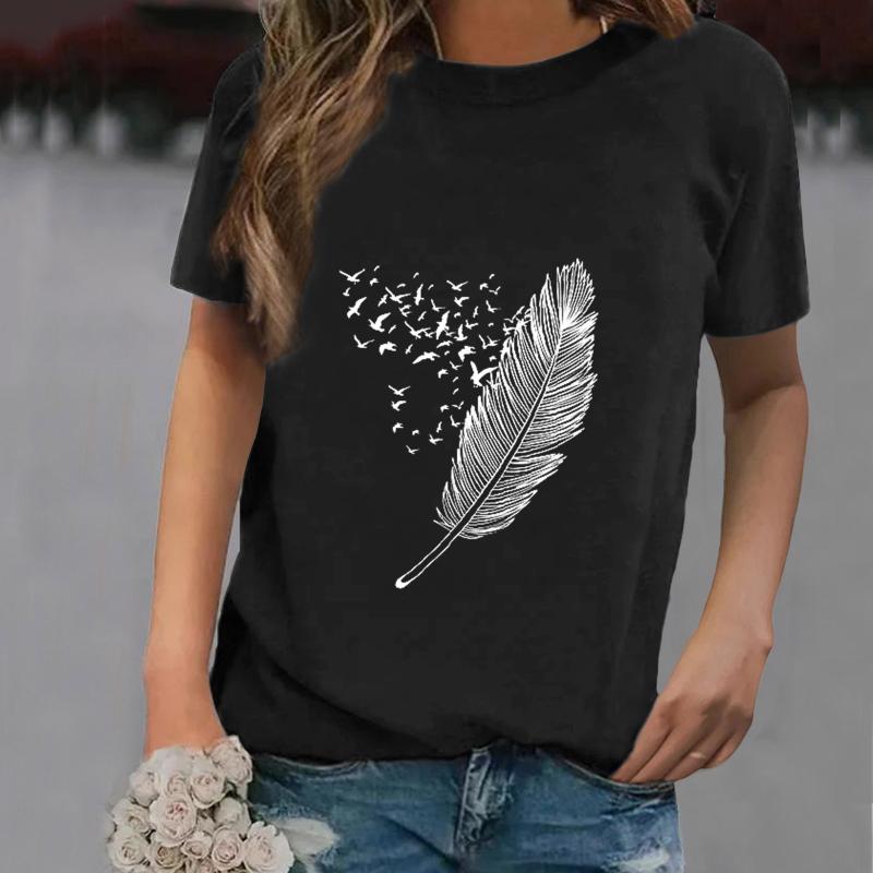 Feather Print Women Short Sleeve T Shirt 2021 Summer Harajuku Aesthetic Graphic Tee Tops Female Clothes Mujer Camisetas A40 Women' T-Shirt, Bk
Feather Print Women Short Sleeve T Shirt 2021 Summer Harajuku Aesthetic Graphic Tee Tops Female Clothes Mujer Camisetas A40 Women' T-Shirt, Bk