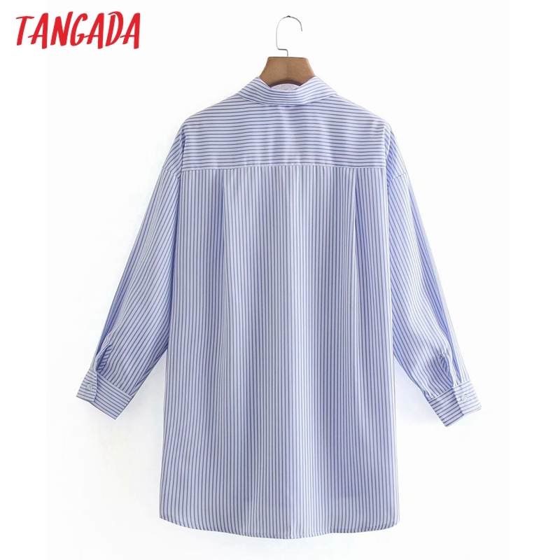 Women Vintage Striped Print Side Split Shirts Ladies Long Sleeve Blouse Chic Blusas Tops XN327 210416