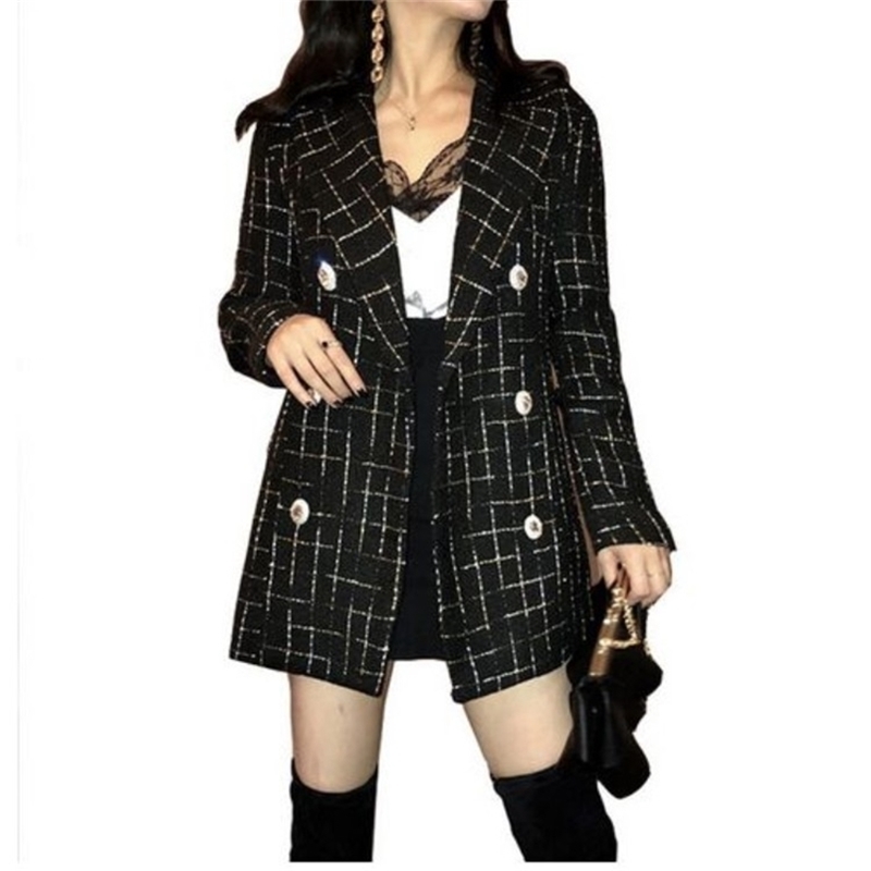 Vintage Plaid Tweed Jacket Women Spring Double Breasted Notched Pocket Jackets Long Sleeve Wool Outerwear 210519, Picture color
Vintage Plaid Tweed Jacket Women Spring Double Breasted Notched Pocket Jackets Long Sleeve Wool Outerwear 210519, Picture color