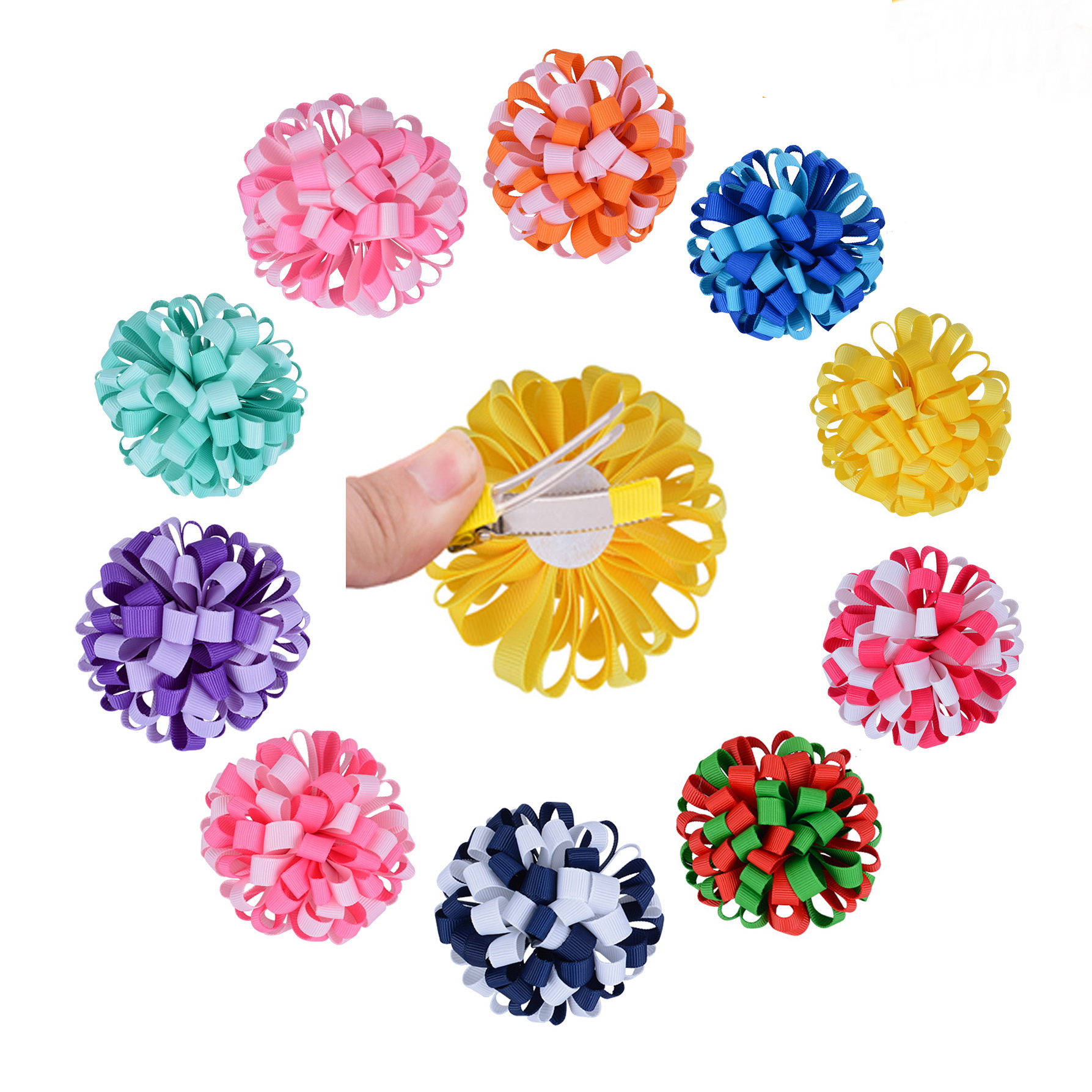 Flowers Balls Loopy Ribbon Bowknot Hair Accessories Bows Clips Girl Kids Ponytail Holde Elastic Hairbands Bobbles Ties Hairpins HD3236