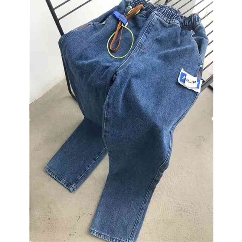 Ader Error Blue Patch Jeans Men Women High Quality Drawstring error Denim Pants Fashion Cowboy Slim Fit Jean 210420