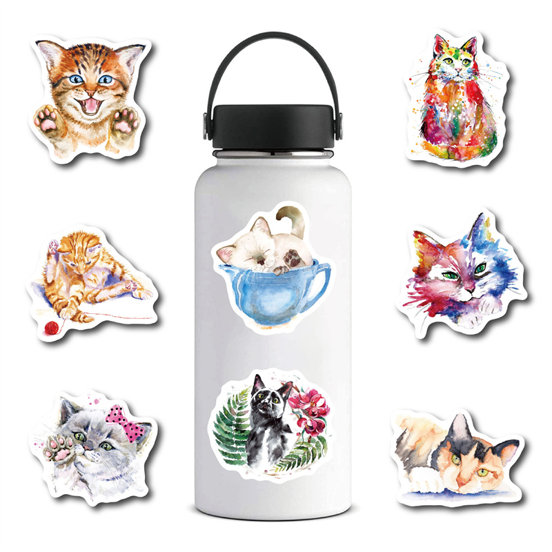 Watercolour Animal Guitar Stickers Cartoon Cute Cats DIY Graffiti Decals For Motorcycle Car Luggage iPad Phone Games Skateboard Notebook Toys Gift Dec