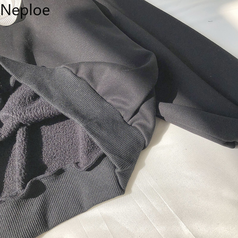 Neploe Sweet Ruffles Hoodies Women O-neck Long Sleeve Outwear Korean Fashion Loose Thicked Sweatshirt Coat Female 4G585 210422