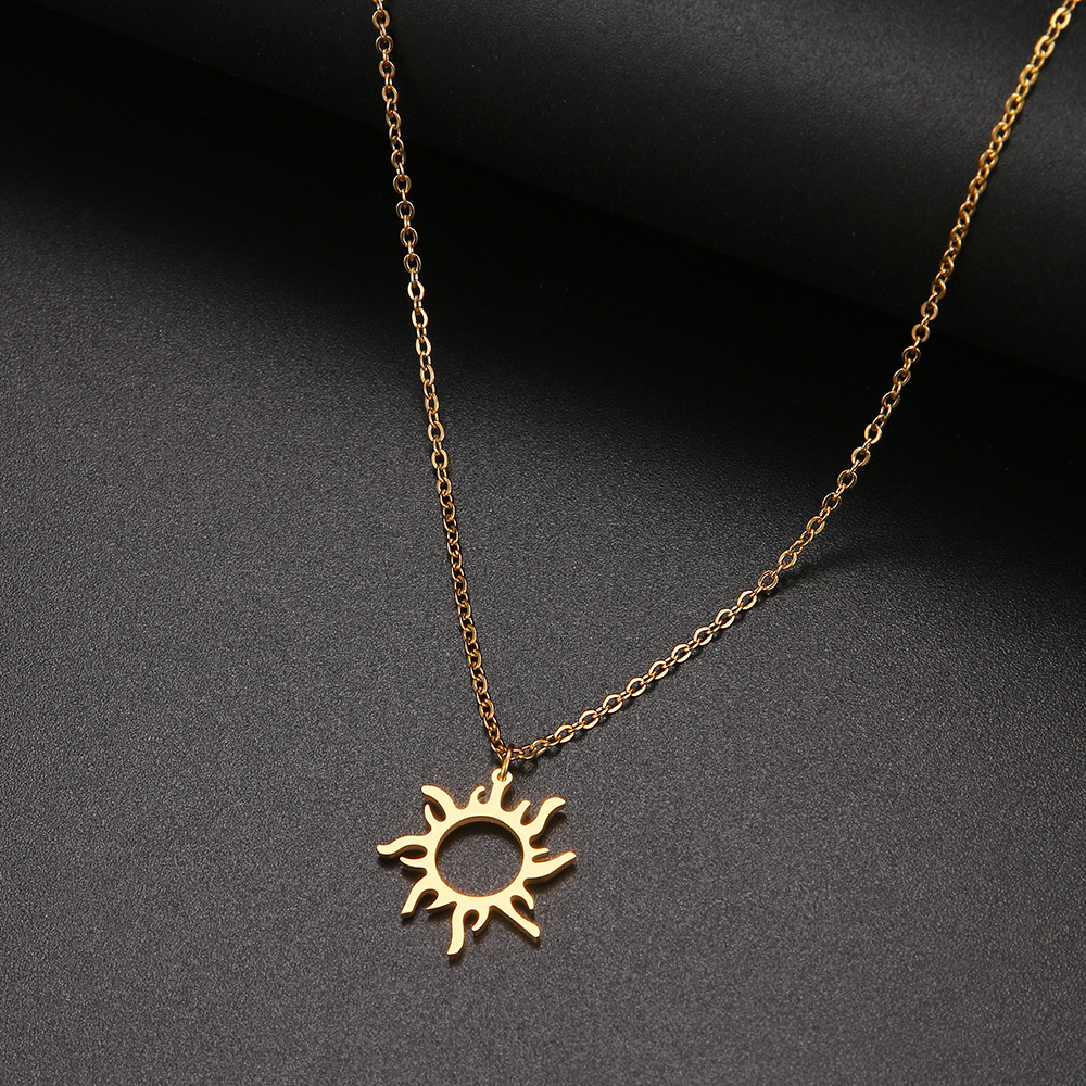 Fashion Stainless Steel Pendant Necklace Gold Plated Ethnic Sun Totem Pendent Necklaces For Charm Women Birthday Party Jewelry