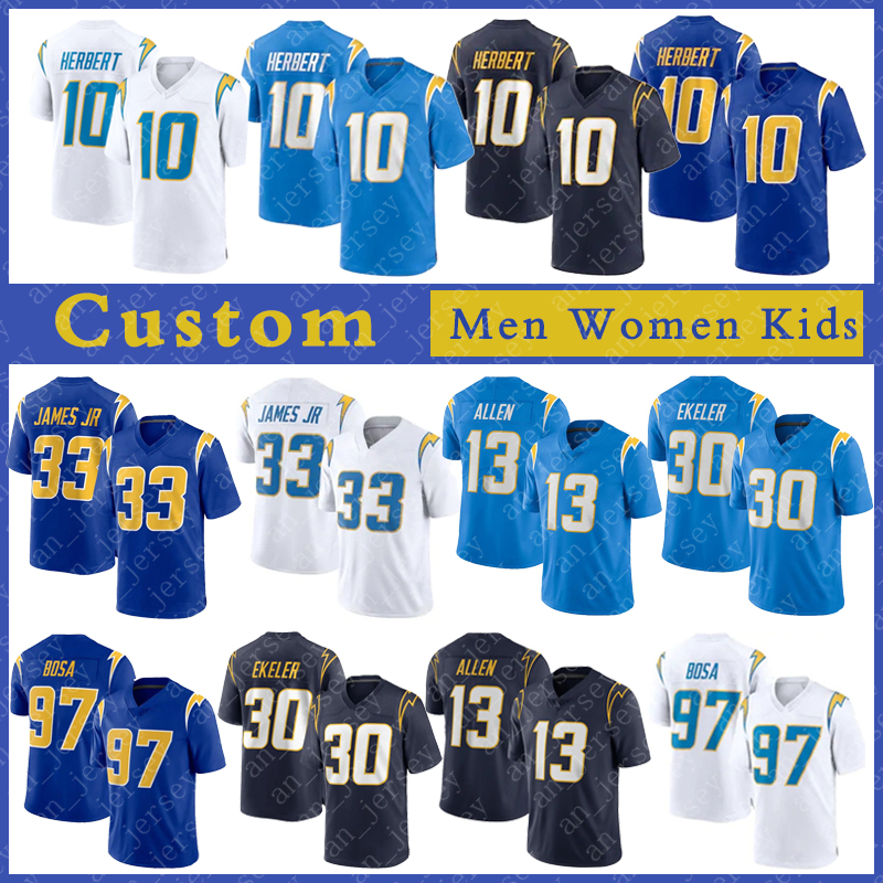 10 Justin Herbert Custom Men Women Kids Football jersey 13 Keenan Allen 97 Joey Bosa Austin Ekeler Hunter Henry 33 Derwin James Jr Kenneth Murray high quality Stitched, Shown
10 Justin Herbert Custom Men Women Kids Football jersey 13 Keenan Allen 97 Joey Bosa Austin Ekeler Hunter Henry 33 Derwin James Jr Kenneth Murray high quality Stitched, Shown