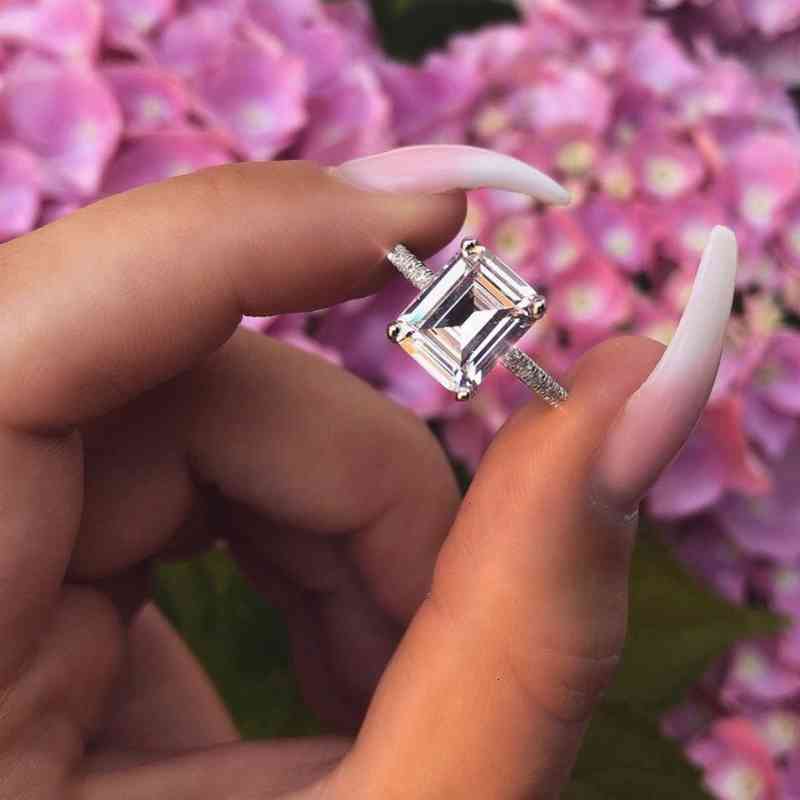 Emerald Cut 2ct Diamond Cz Ring 925 Sterling Silver Promise Engagement Wedding Band Rings for Women Gemstones Party Jewelry Gift