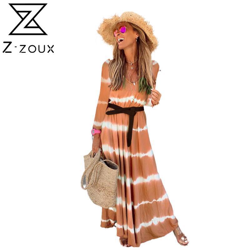 Women Dress V-neck Long Sleeve Striped Beach Plus Size Loose Casual Summer es Fashion 210524