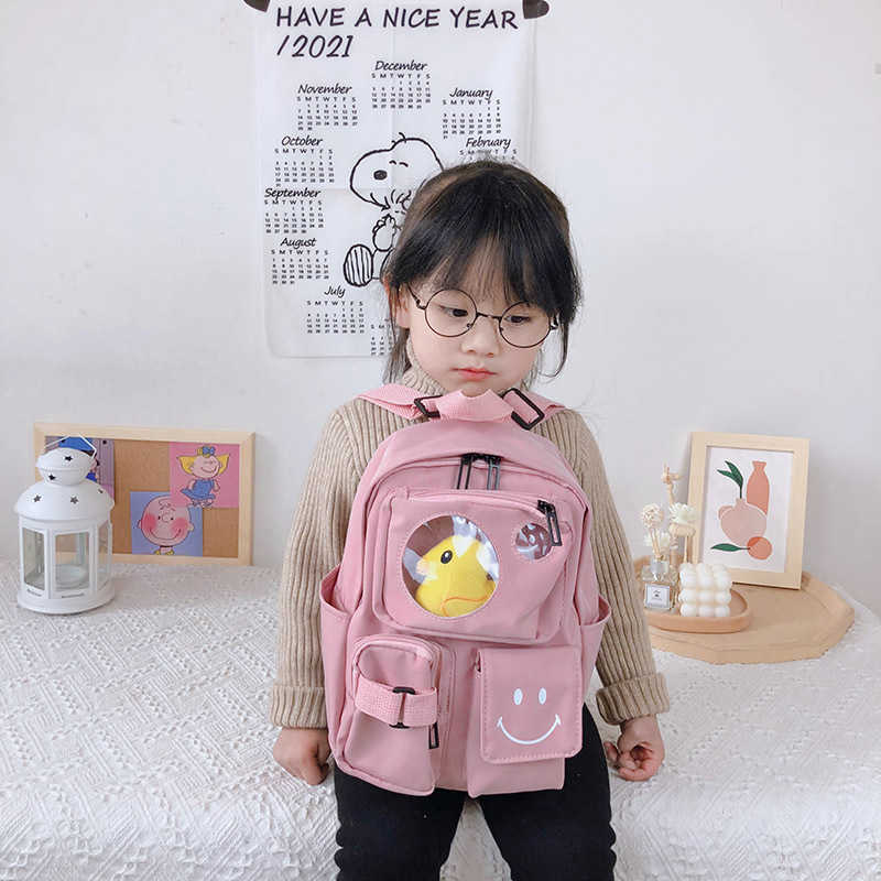 Canvas Children Backpacks Kids Kindergarten School Bags Cartoon Duck Book Bags for Baby Girls Boys Waterproof Toddler Backpack 210809