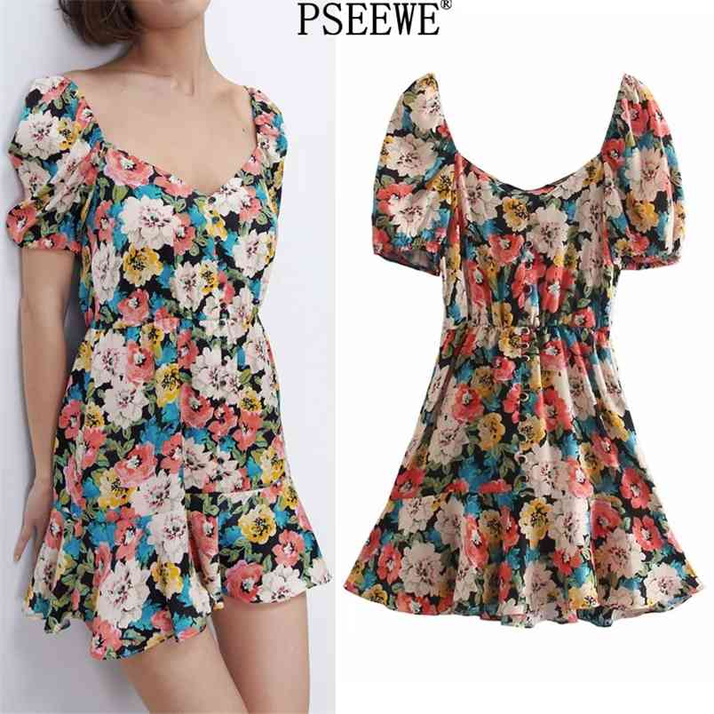 Summer Dress Floral Mini Women Vintage Ruffle Short Puff Sleeve es Ladies Elastic Waist es 210519, Multi
Summer Dress Floral Mini Women Vintage Ruffle Short Puff Sleeve es Ladies Elastic Waist es 210519, Multi