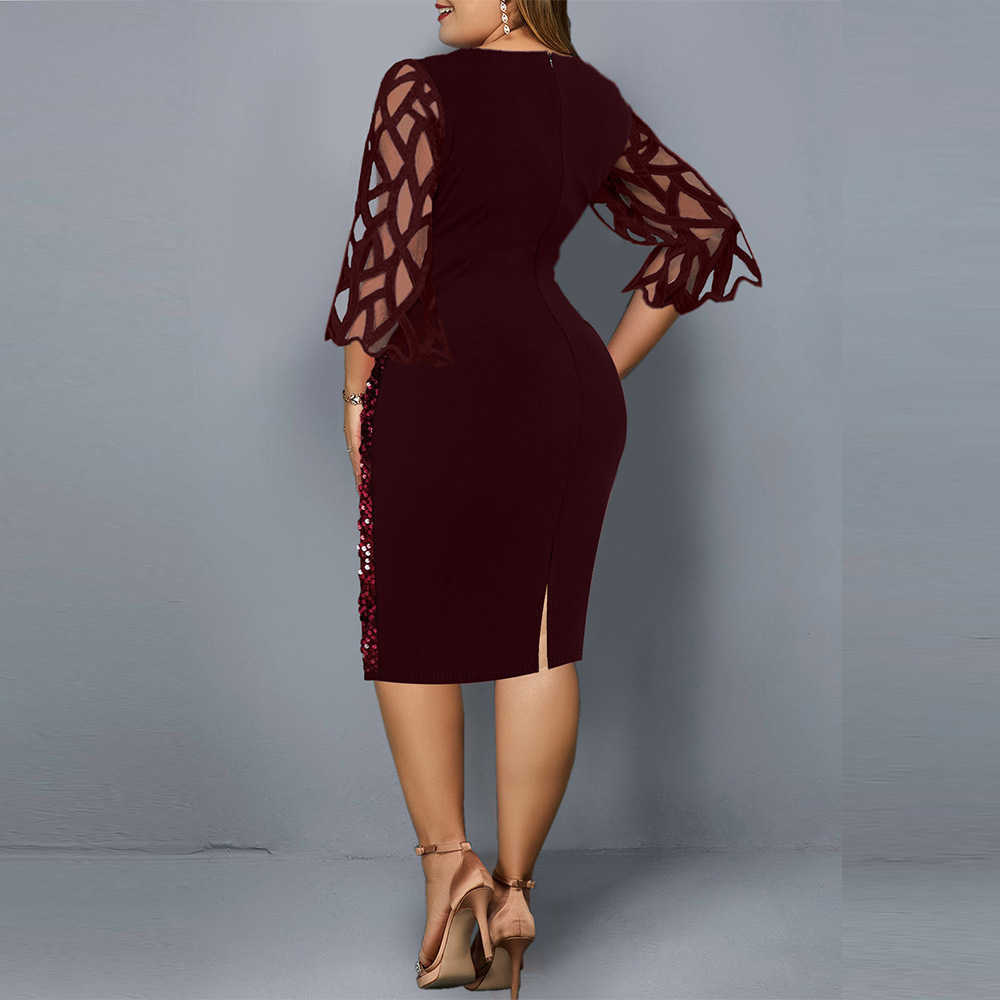 Plus Size Dress for Women Summer Party es Sexy Sequin Elegant Black Wine Red Casual Evening Outfits 3xl 4xl 5XL 210618