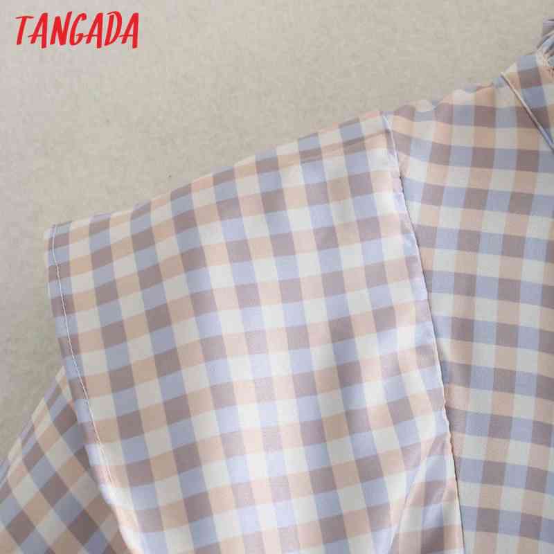 Women Retro Plaid Print Ruffles Crop Long Sleeve Chic Female Short Blouse Shirt Tops XN316 210416