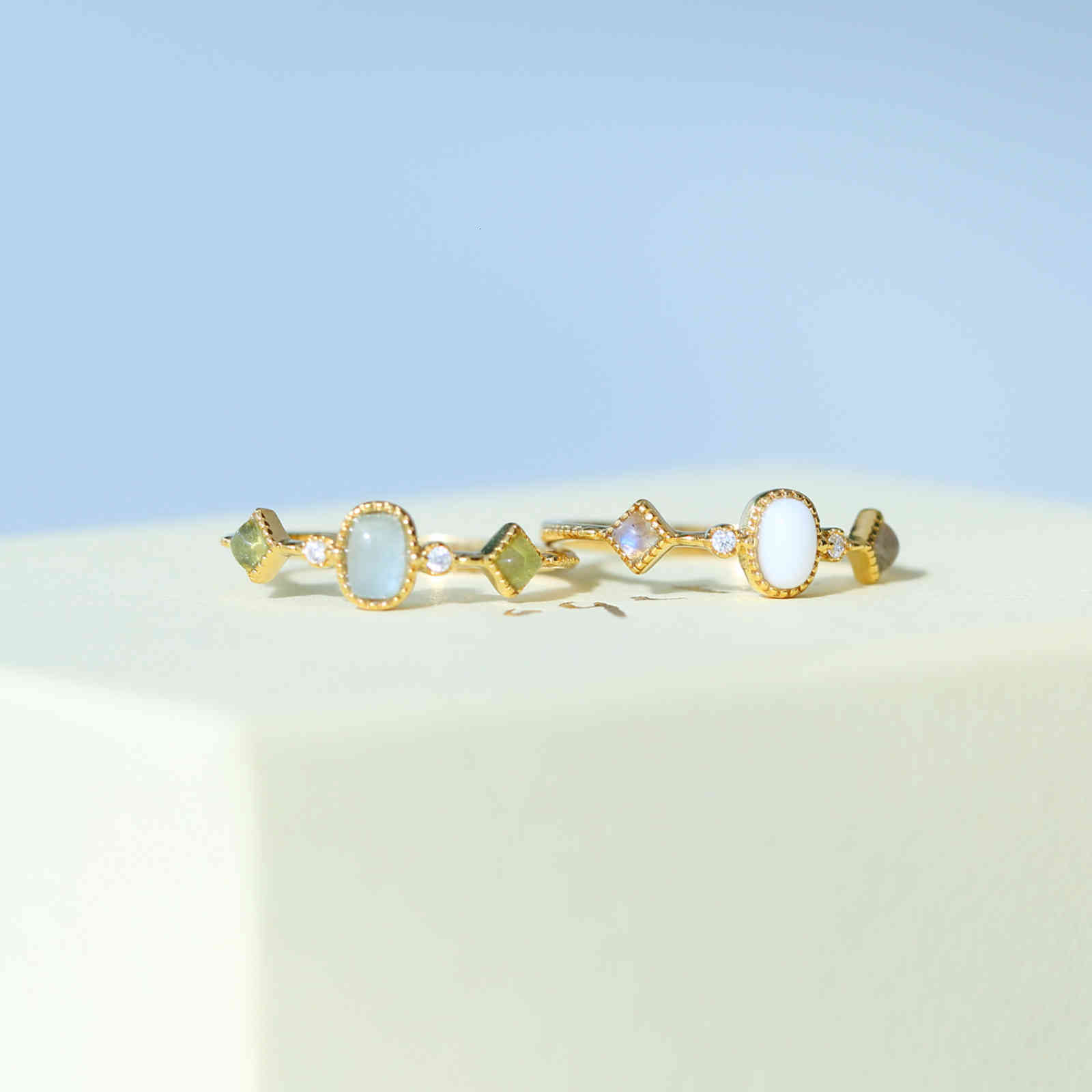 Agete 20 Spring Coral Ocean Series Natural Sea Blue Ring Elongated Stone 925 Sterling Silver