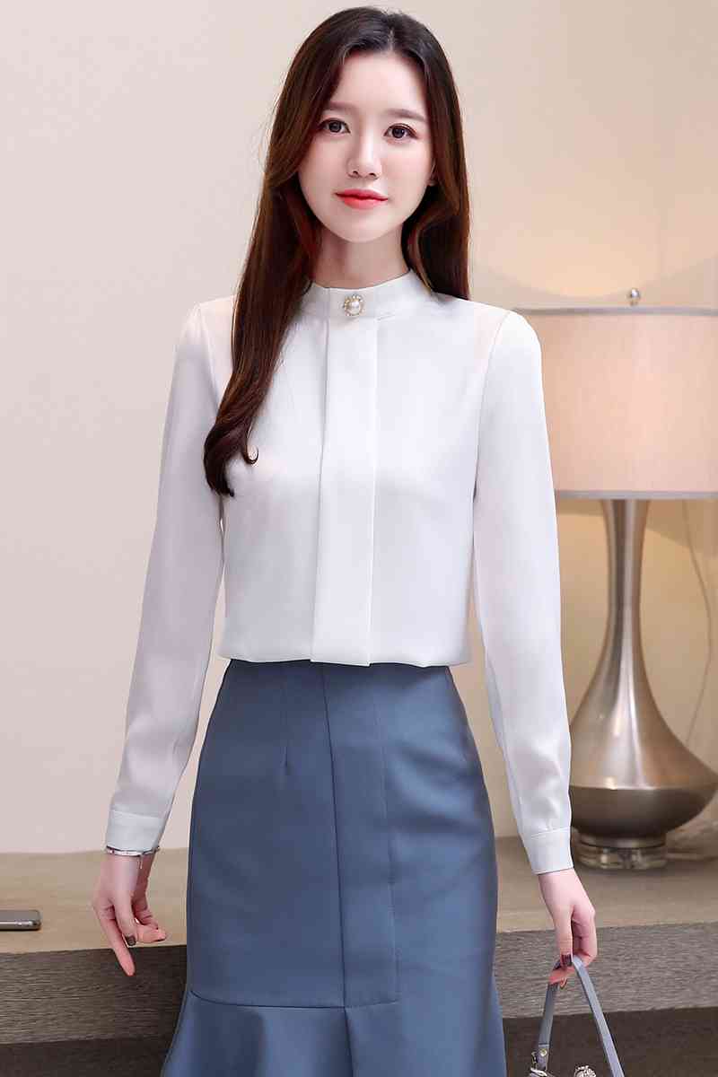 Elegant Loose Slim Solid Women Shirts Autumn Long Sleeve Fashion Chiffon Womens Tops and Blouses Plus Size 7013 50 210510