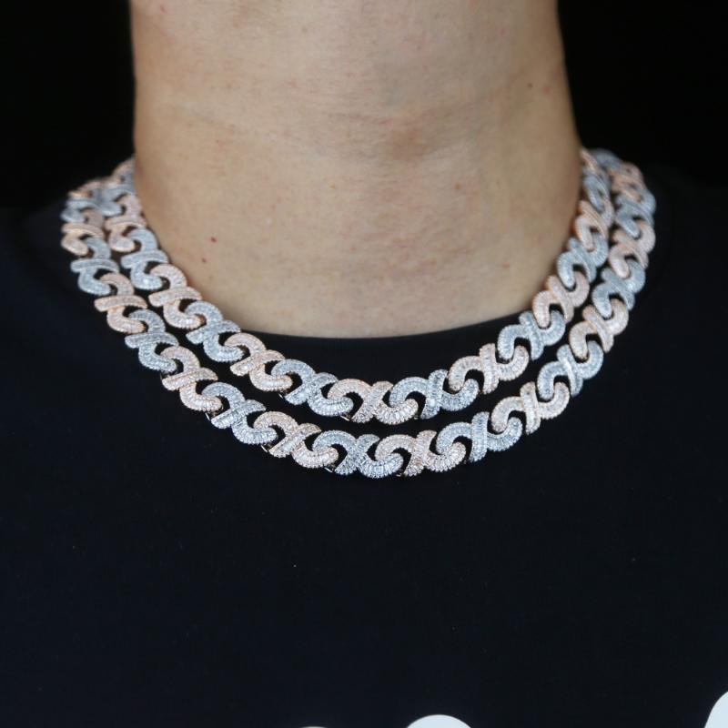 Chokers 5A Cubic Zirconia Iced Out Bling Hip Hop Men Boy Jewelry Two Tone Rose Gold Color Rectangle CZ Infinity Cuban Necklace