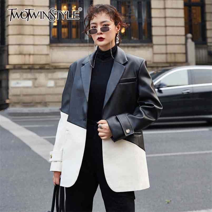 Korean Hit Color PU Leather Jacket For Women Notched Long Sleeve Patchwork Casual Blazers Female Fashion Fall 210524, Black
Korean Hit Color PU Leather Jacket For Women Notched Long Sleeve Patchwork Casual Blazers Female Fashion Fall 210524, Black