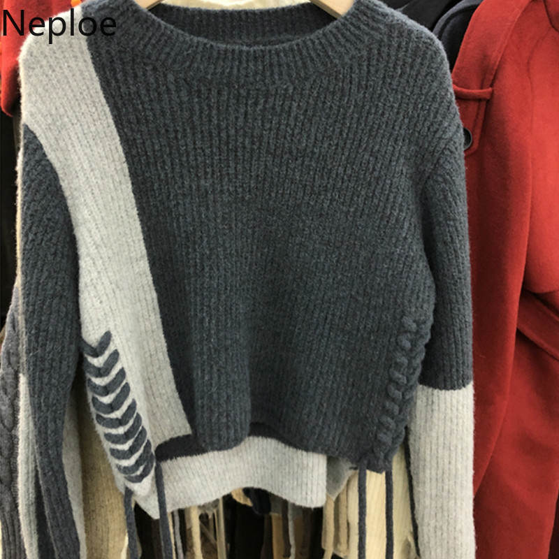 Neploe Korean Sweater Women Drawstring Knitted Pullovers Winter Clothes Woman Solid Color Chic Jumper Coat Female 4G602 210422