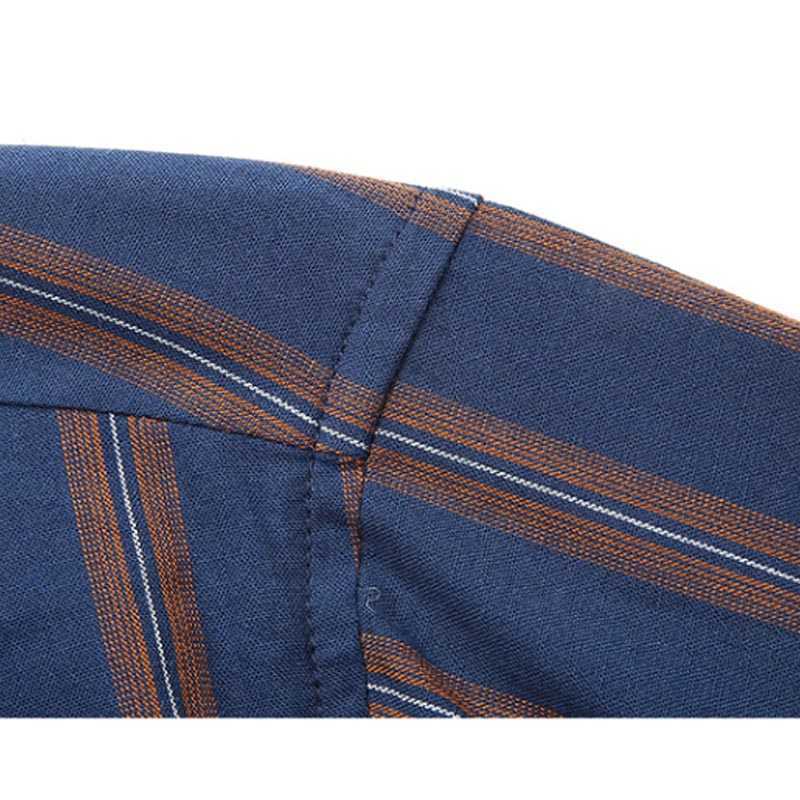 Plus Size 7XL 6XL 5XL Mens Business Casual Short Sleeve Striped Shirt Button UP Cotton Male Red Blue Social Dress Shirts 210528