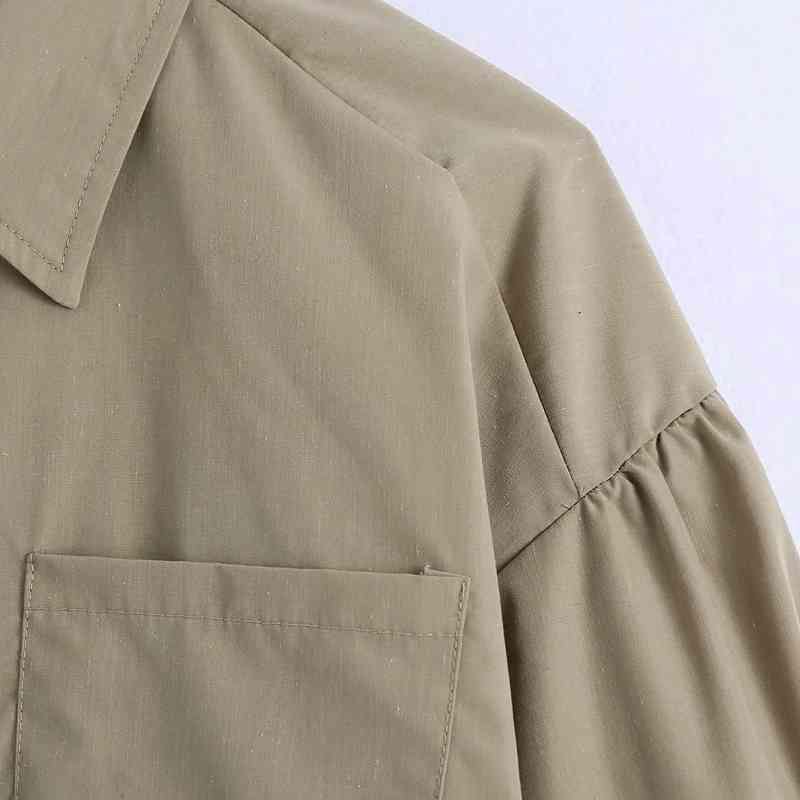 Fashion Women Long Sleeve Khaki Short Shirt Female Turndown Collar Blouse Casual Lady Loose Tops Blusas S8811 210430