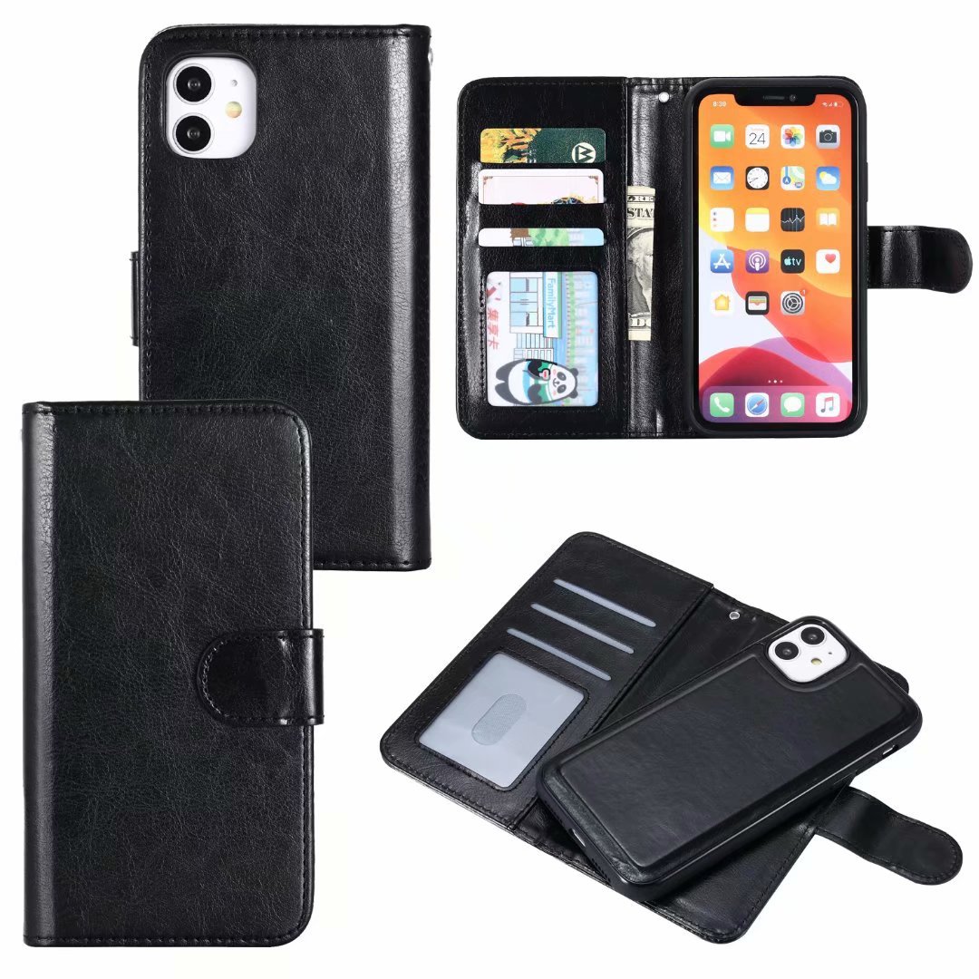 Luxury Cases Magnet Leather Flip Phone Case for iPhone 12 11 XS XR X R Mini Pro Max 8 7 6 6s Plus 5 S se Wallet Card Holder Cover, Black