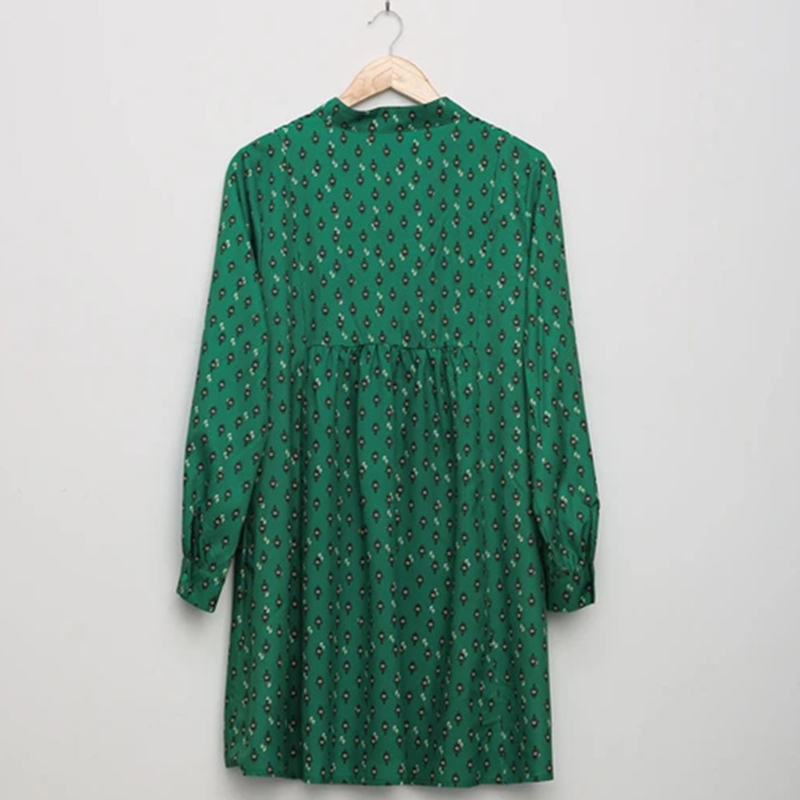 Foridol Floral Print Casual Dress Women Plus Size Office Ladies Short Green Dress Spring Autumn V Neck Vintage Dress 210415