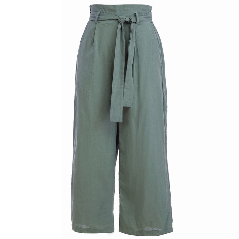 Casual Cotton Linen Pants Women Spring High Waist Wide Leg Summer Office Band Palazzo Trousers Black Yellow Loose 210428