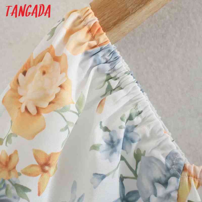 Summer Women Floral Print Midi Square Neck Short Sleeve Ladies Dress Vestidos XN333 210416