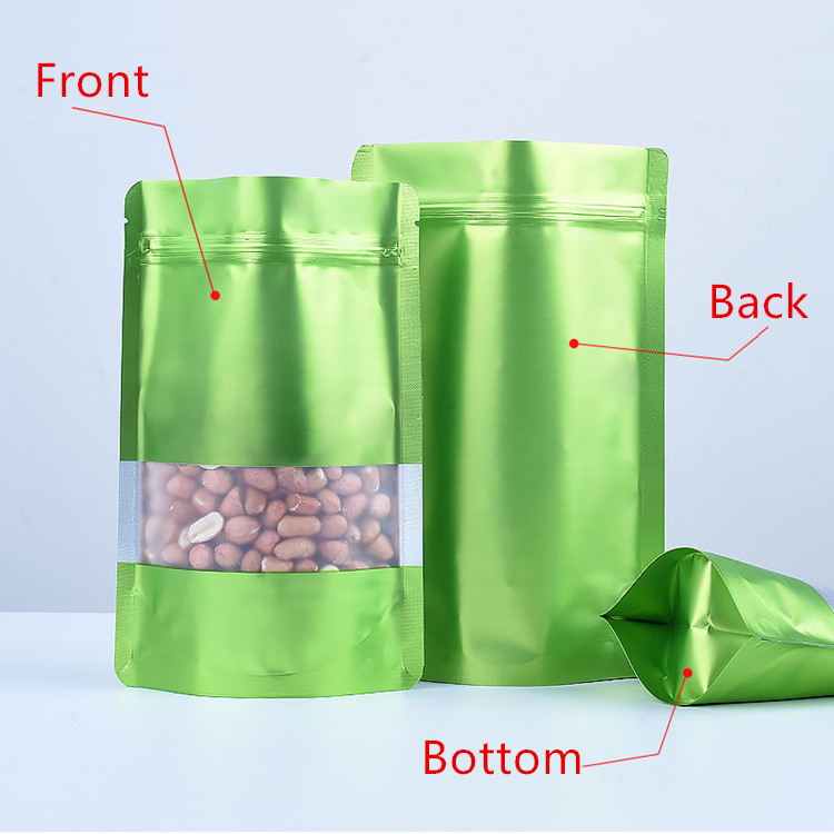 100pcs Doypack Matte Green Window Zip Lock Aluminum Foil Bag Stand up Resealable Meat Coffee Powder Snack Nuts Xmas Wedding Gifts Heat Sealing Packagi