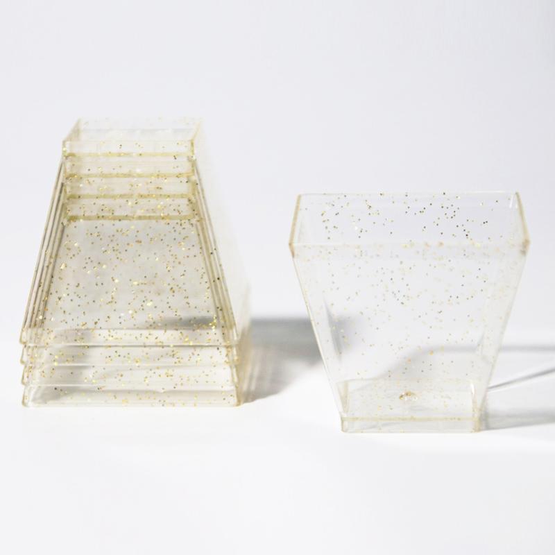 Disposable Cups & Straws 50pcs 60ml 2oz Reusable Plastic Portion Glitter Trapezoidal Dessert Mini Food Container For Jelly MoussesDisposable