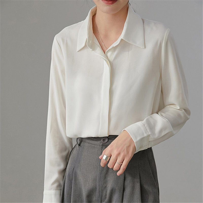 White OL Brief Chiffon Female Elegance Solid Loose Office Lady Women Fashion Clothe Vintage Casual Retro Tops Blouses 210421