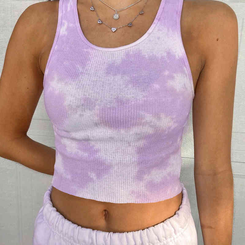 SUCHCUTE Tie Dye female t-shirt tee sleeveless summer gothic streetwear Tops loose casual women outfits 210406