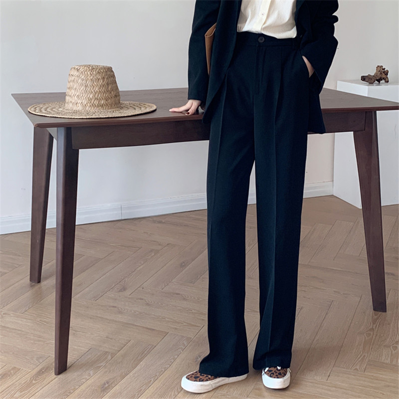 OL Elegant High Waist Straight Wide Leg Pants Women Spring Autumn Solid Work Casual Suit Female Trousers 210421