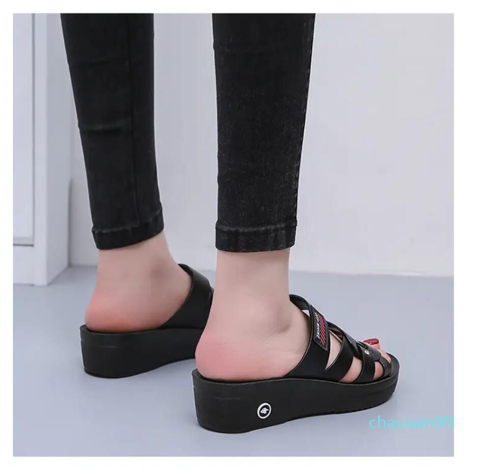 2021 summer sandals Women's shoes mid-high heel open-toe non-slip middle-aged and elderly mother - slippers Szie:36-412021