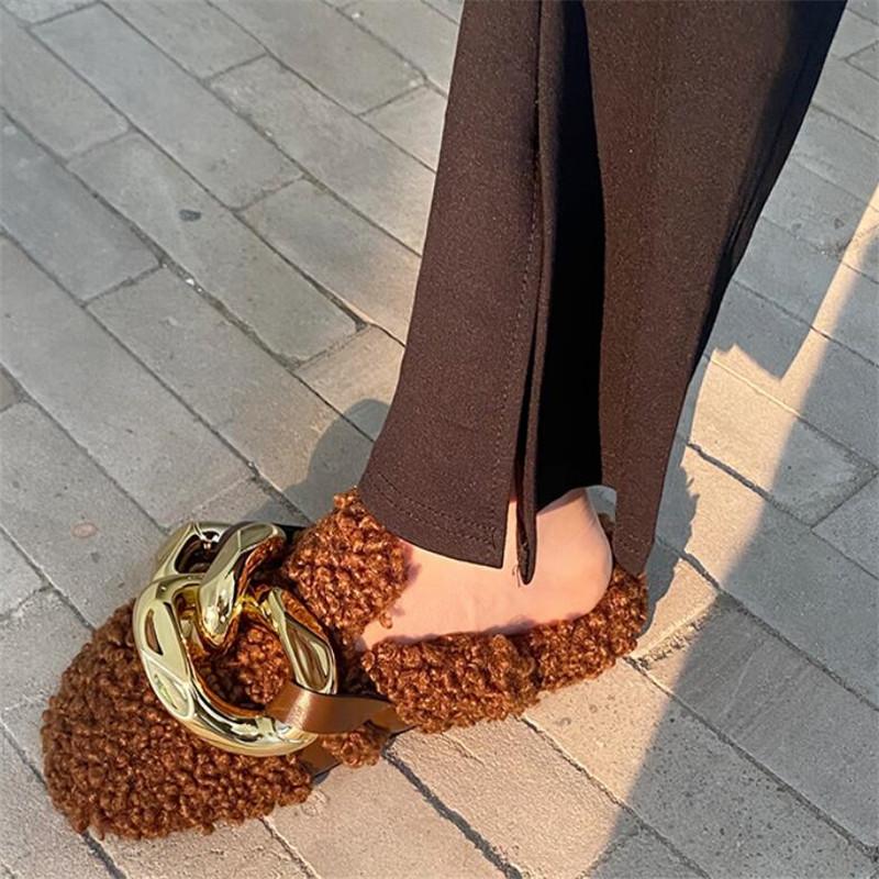 Design Women Slipper Fashion Gold Chain Slip On Mules Shoes Winter Warm Lambswool Slides Casual Flat Flip Flop Slippers, Black
Design Women Slipper Fashion Gold Chain Slip On Mules Shoes Winter Warm Lambswool Slides Casual Flat Flip Flop Slippers, Black