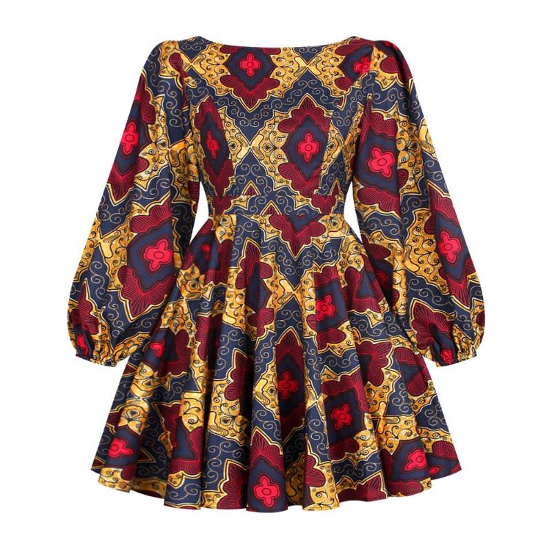 African Style Digital Printing Autumn Women's Sexy Backless Long-sleeved Dress Ethnic Big Swing Casual Dresses