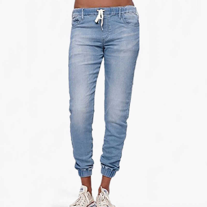 BornToGirl Woman Casual Jeans Spring Summer Women's Elastic High Waist Black Blue Denim Pants 210922